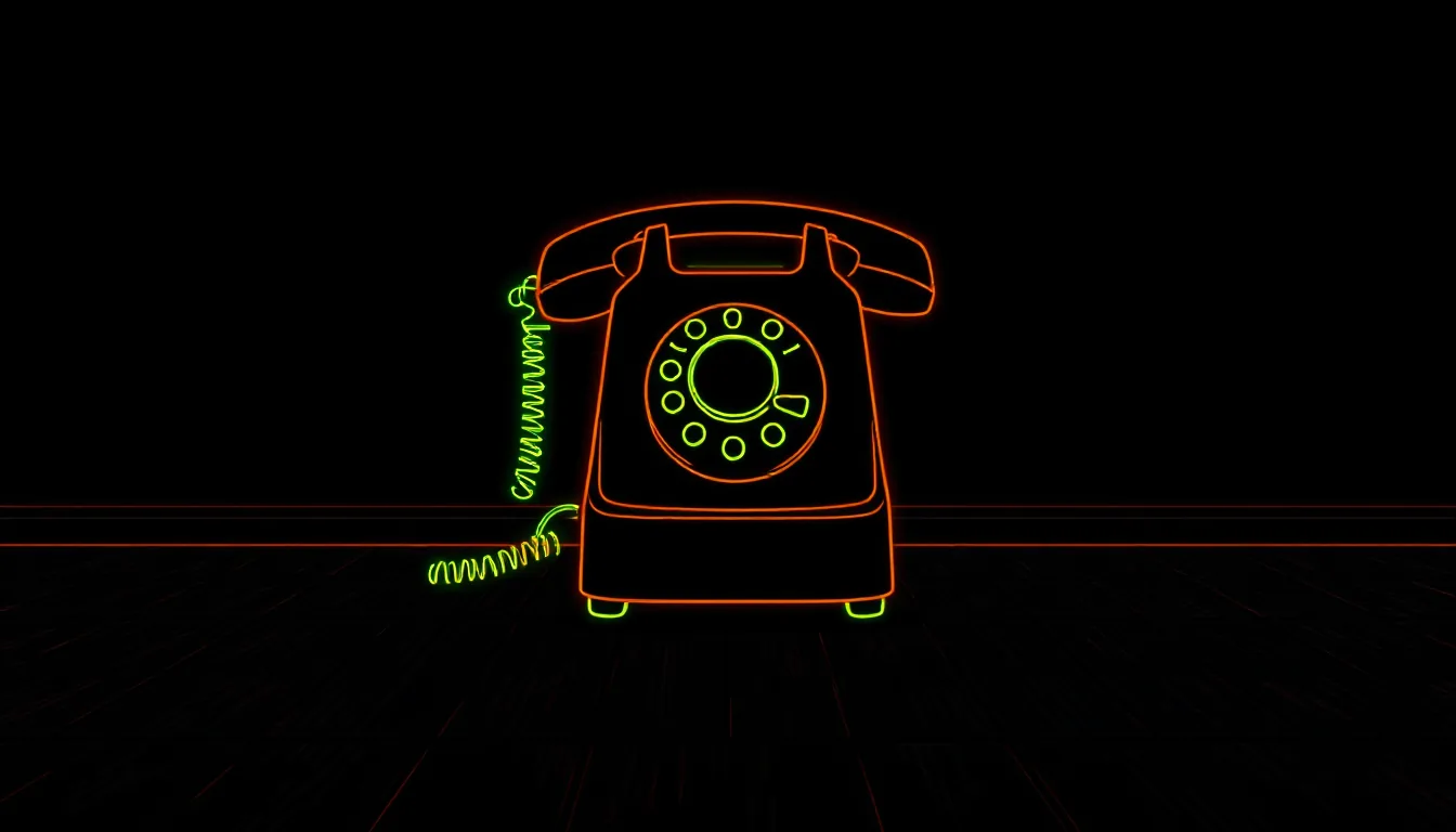 An old rotary phone stands alone on a dark wooden floor