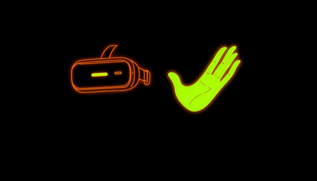 A VR controller and an open, empty hand floating side by side against a dark background