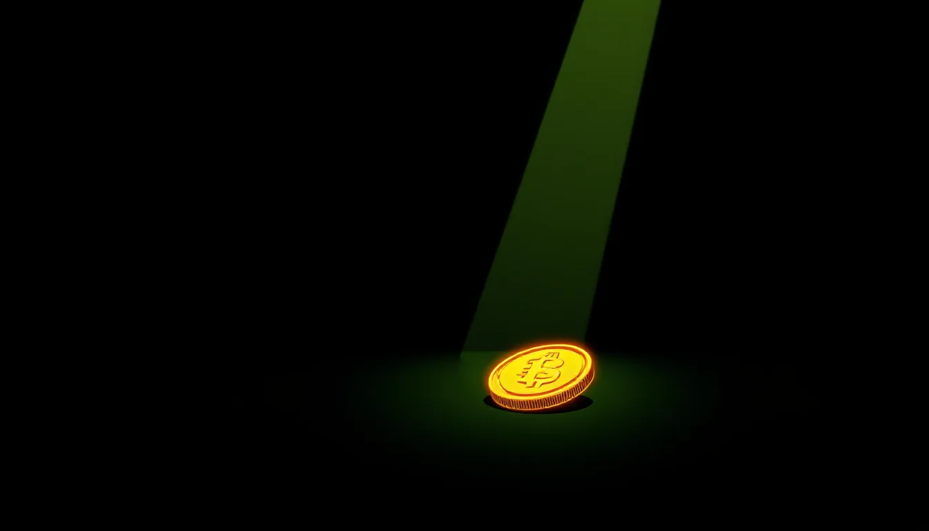 A single coin on the floor of a dark room, lit by a narrow beam of light