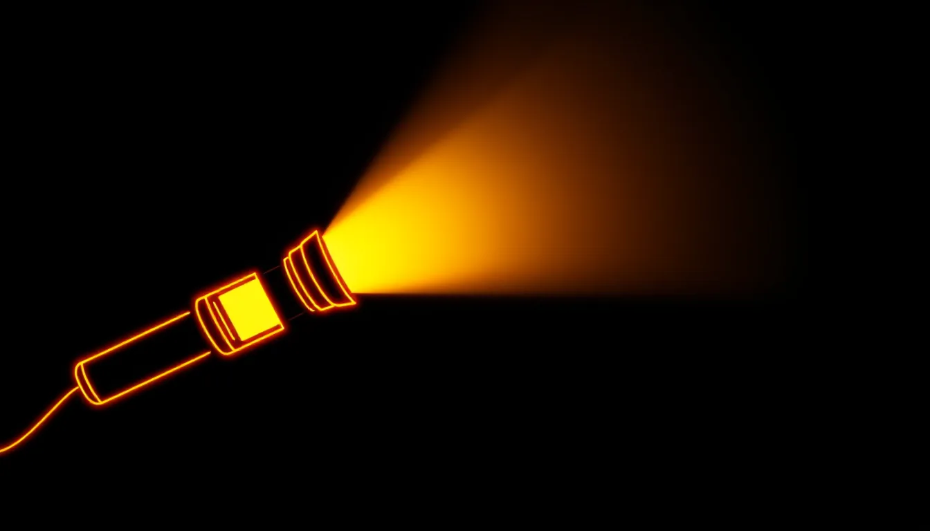 A torch casts a bright beam into total darkness