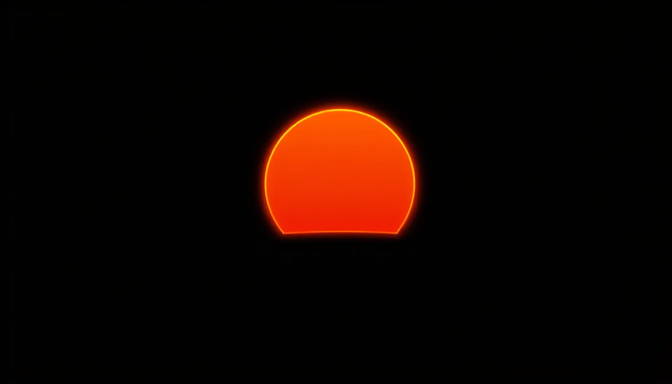 A rising sun as a glowing semicircle above a flat horizon line