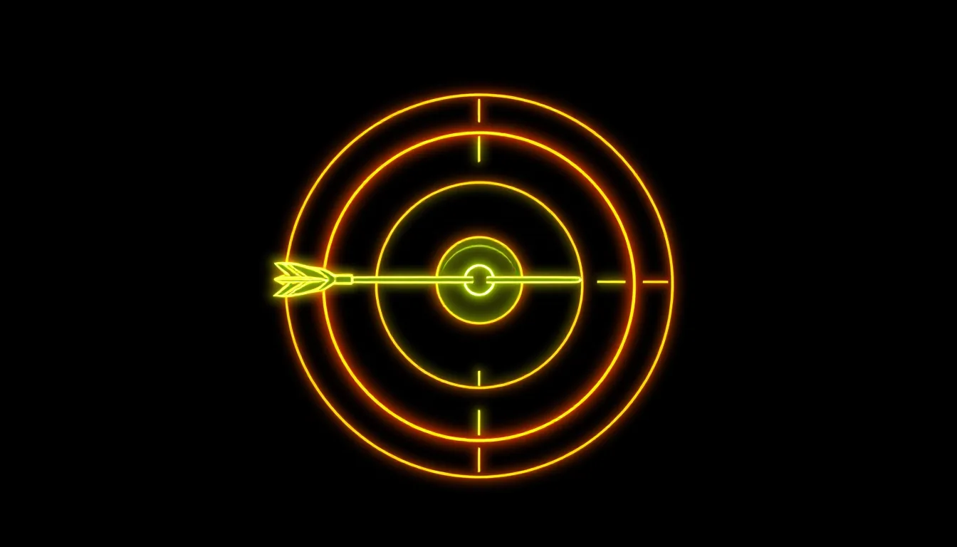 A single glowing target with an arrow dead in the centre