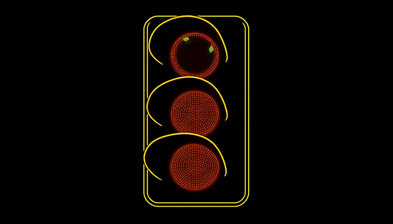 Three glowing signal lights stacked on a black background