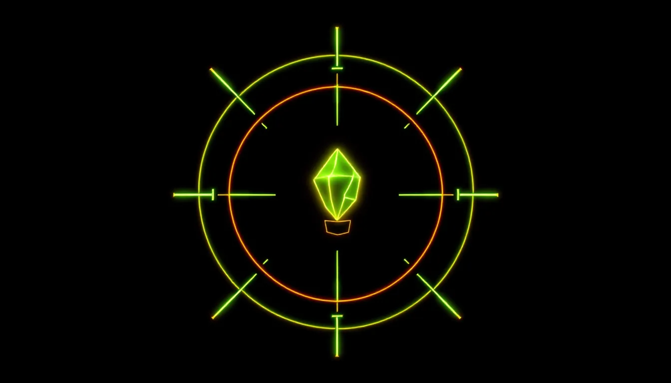 A glowing crystal on a radar screen of concentric rings of light