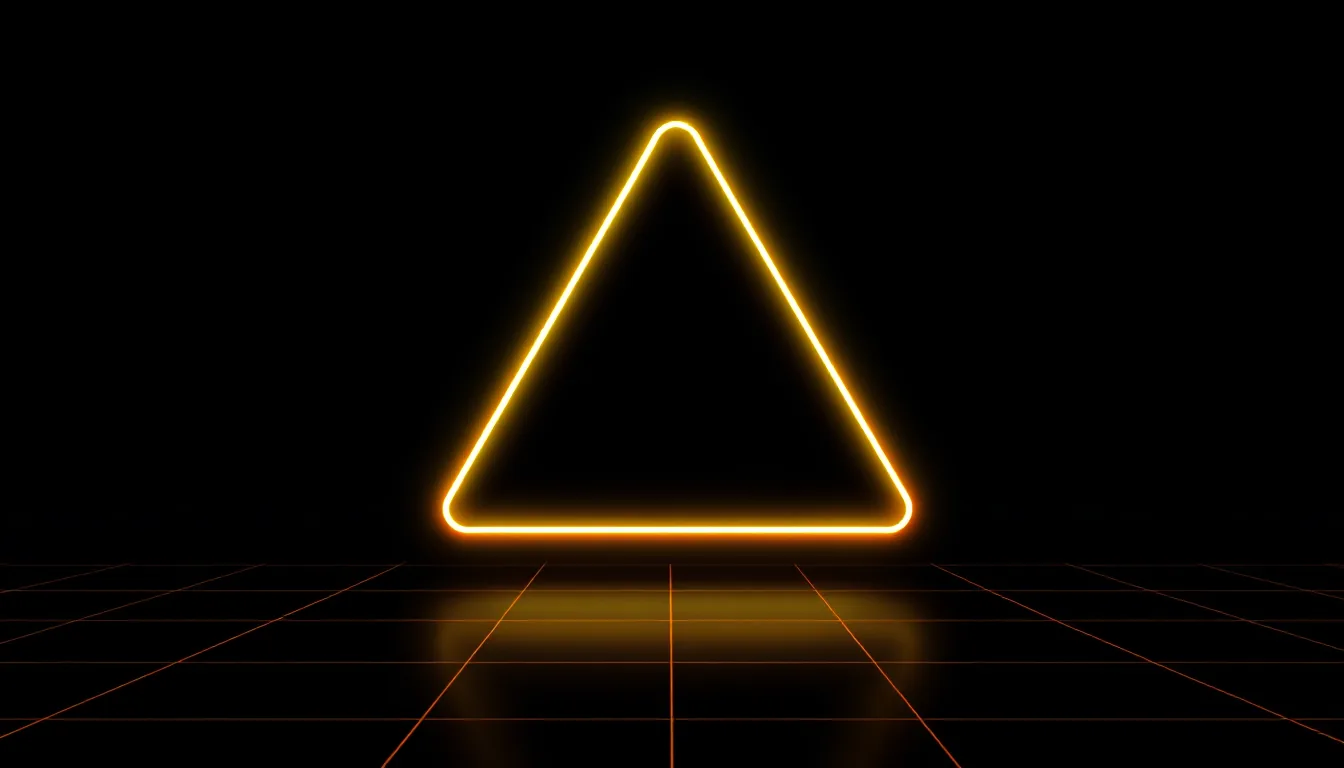 A glowing warning triangle hovers above an empty floor